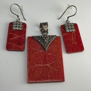 Red Coral w/Silver Pendant and P Earrings.